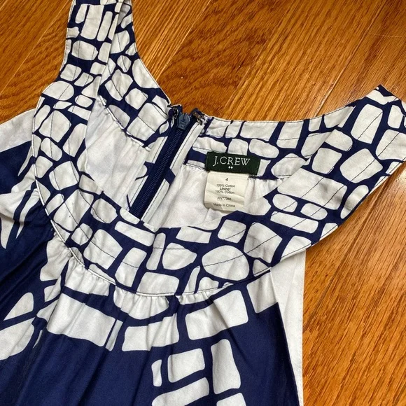 J Crew Navy Blue White Beach Turtle Halter Neck Dress Sz 4 - Picture 2 of 3